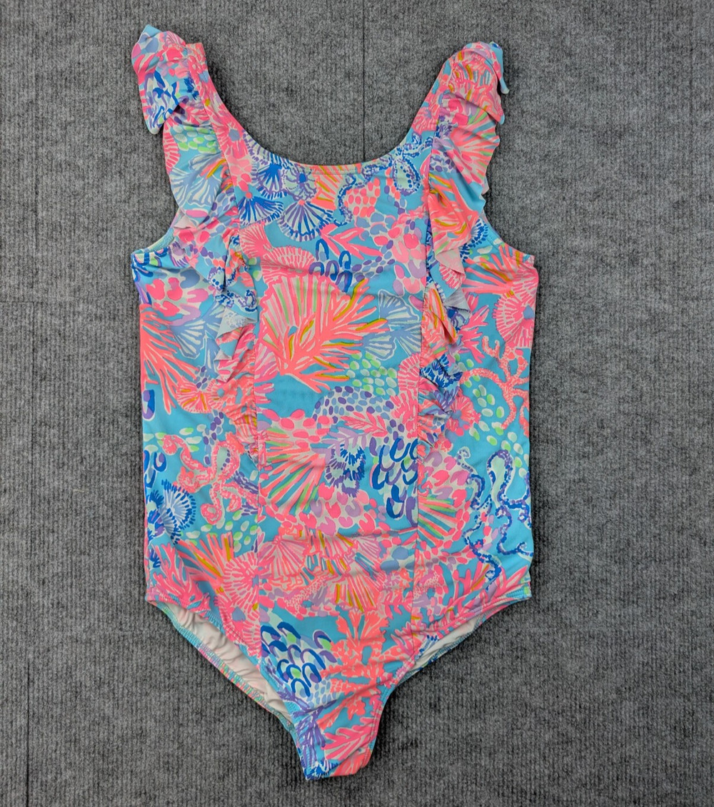 Lilly Pulitzer Lisa One Piece Swimsuit Girls 4 Colorful Coastal Resort UPF 50+